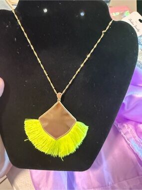5/25 Gold-Tone Necklace with Neon Yellow Fringe Pendant